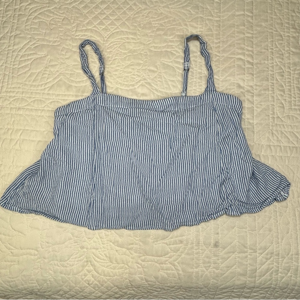 Hollister Cropped Tank Top Blue Striped Shirt Boho Sleeveless Women’s Size M